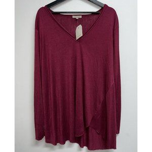 Wonderly Womens V-neck Long Sleeve Tee Split Hem Plus Size 1X Maroon Top Shirt